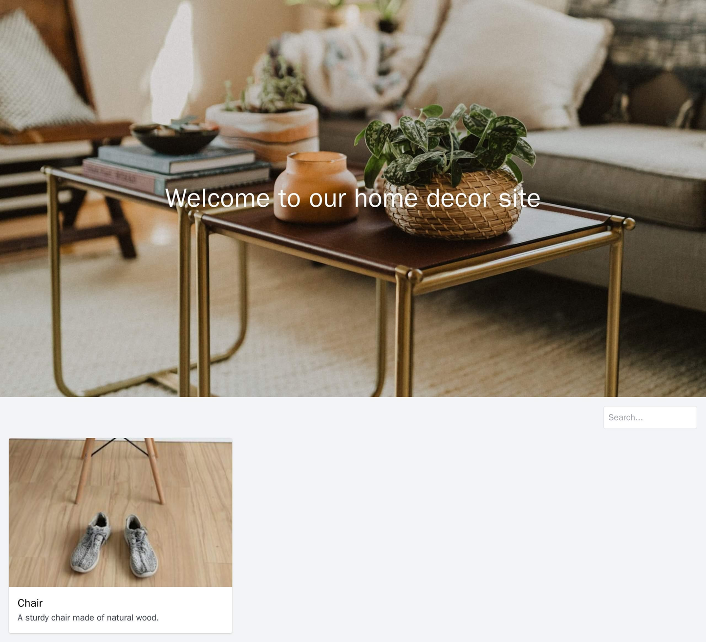 A home decor site with a full-screen background image, a floating cart and search bar, and a Pinterest-style layout for Web Template 4078