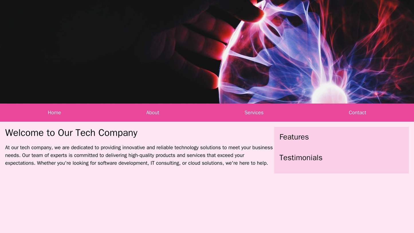 A tech company site with a full-width header image and navbar, a central content area, and a right sidebar for features Web Template 4074
