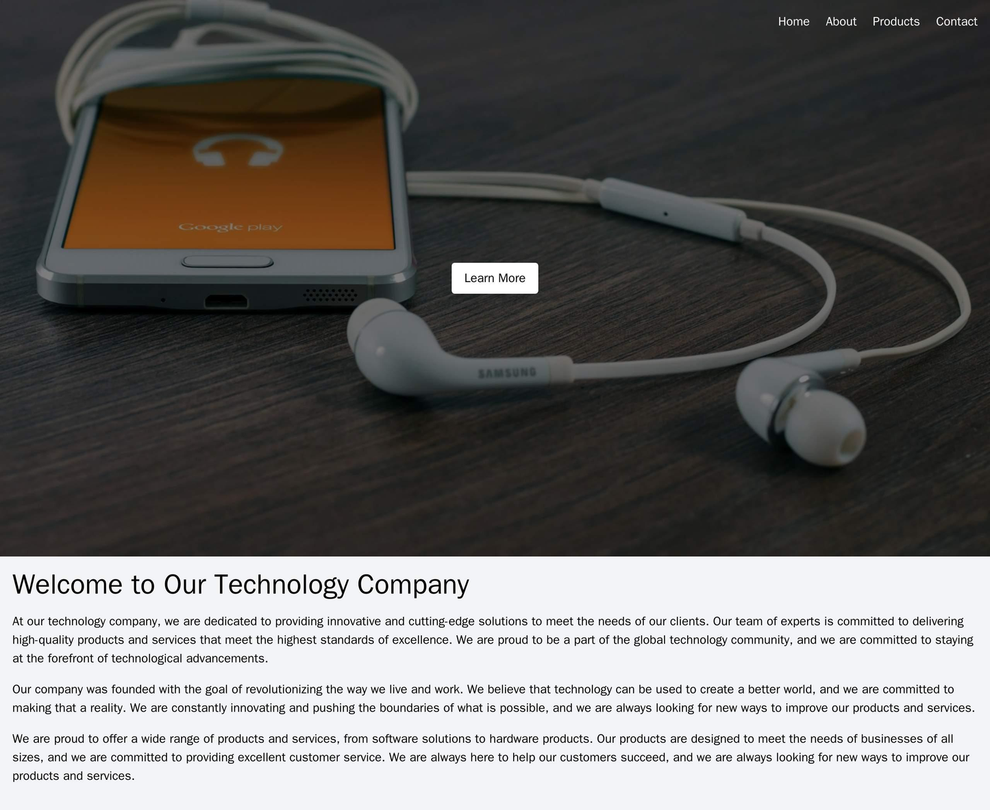 A technology company site with a full-screen background image of their latest product, a navigation bar at the top with Web Template 4194