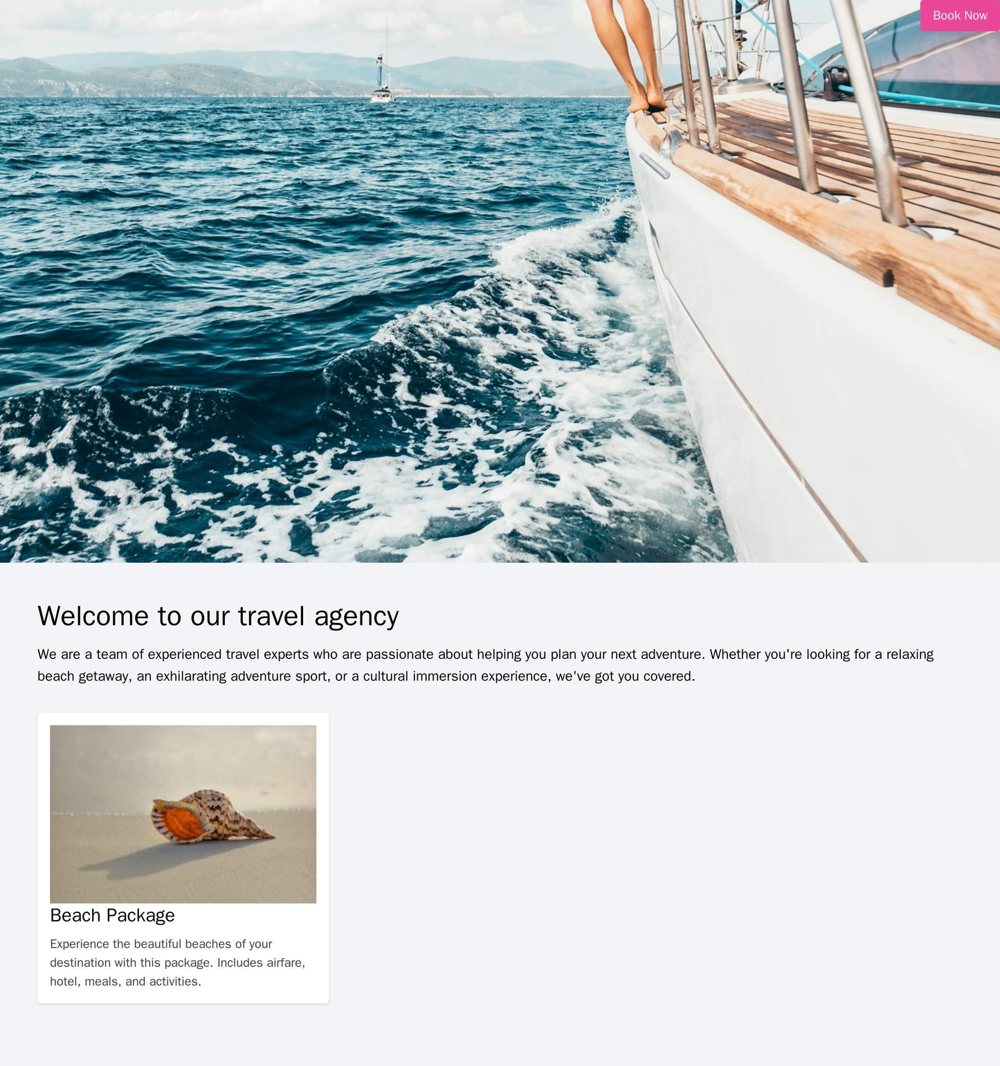 A travel agency site with a full-screen background image and a sticky call-to-action (CTA) button at the top right. The Web Template 2085