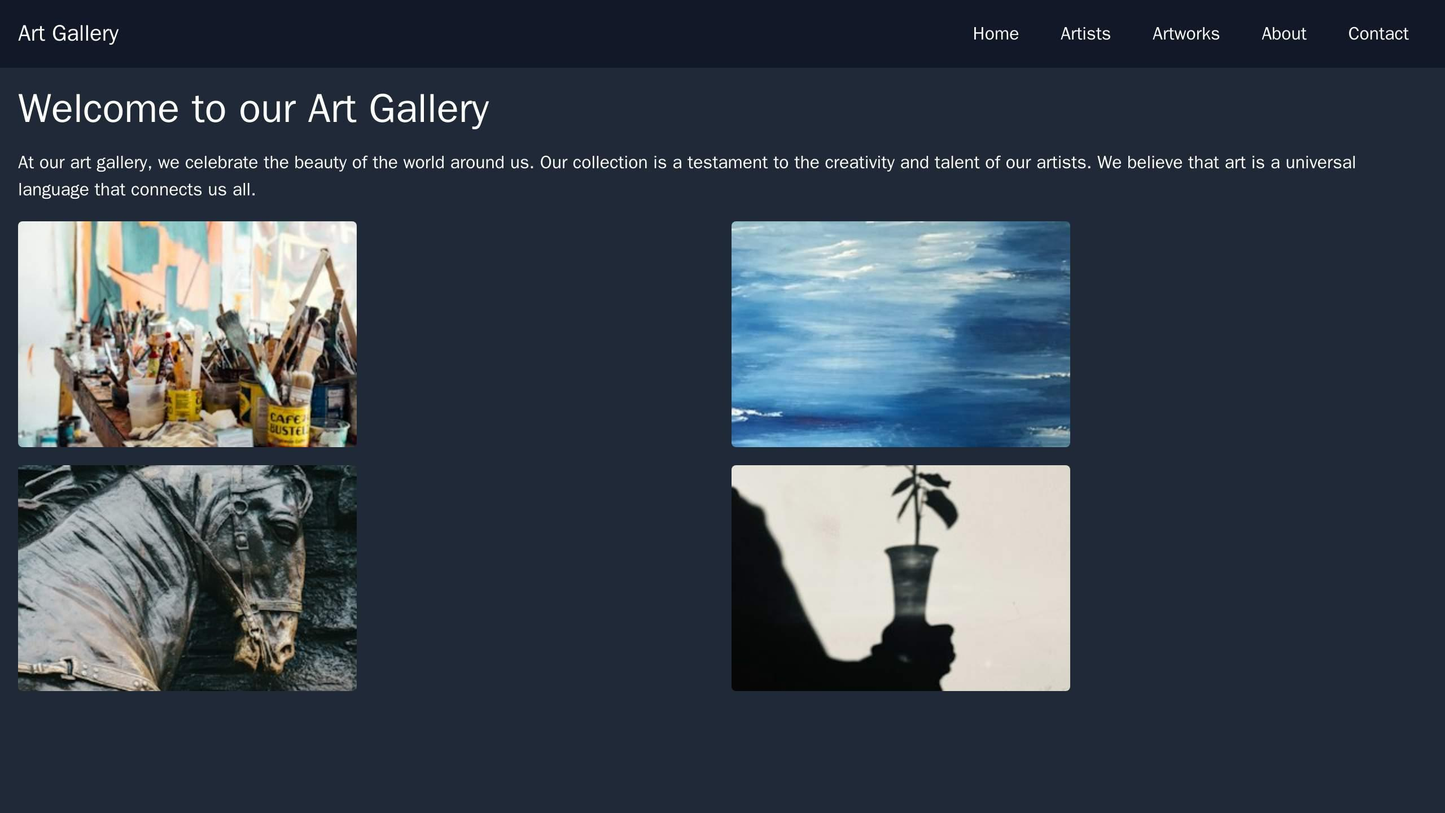 An art gallery site with a dark color scheme, a left-aligned menu bar, and a image-heavy design with a magnifying glass Web Template 4715