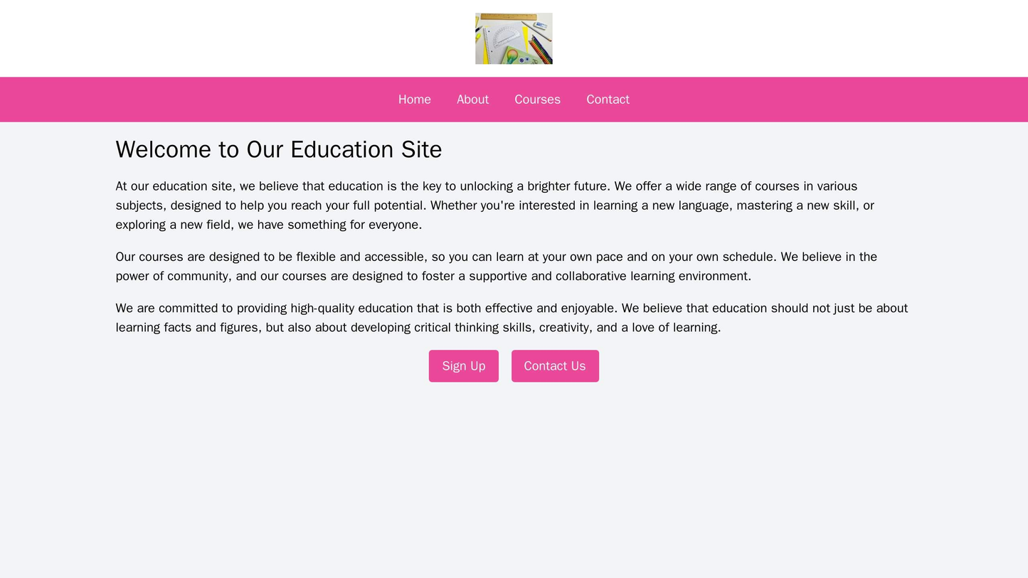 An education site with a clean, organized design featuring a prominent, centered logo, a top navigation menu with clear Web Template 4399