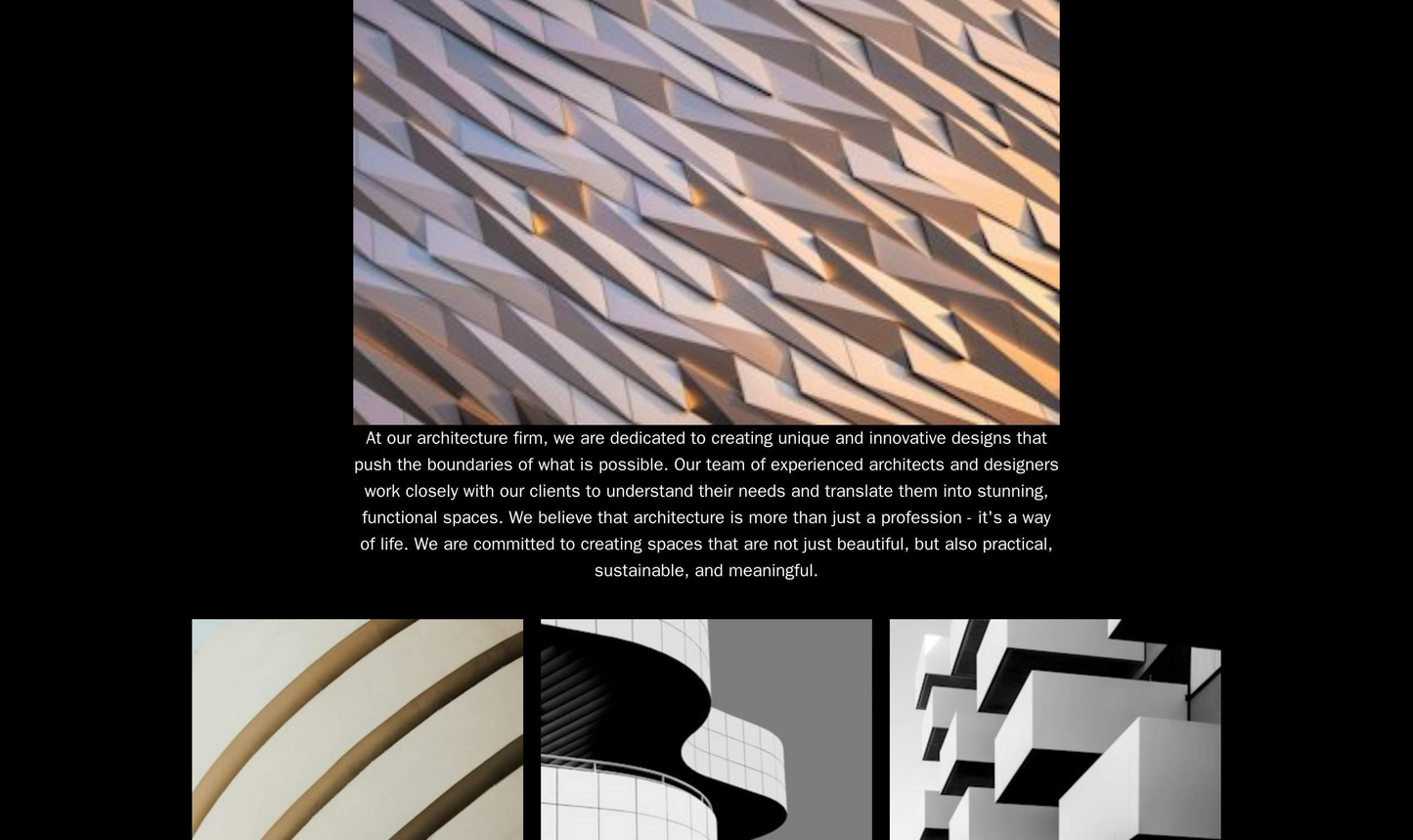 Architecture Firm: A minimalistic design featuring a large, centered logo, a sleek black and white color palette, and a Web Template 3949