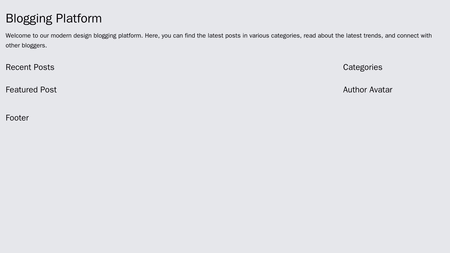 Blogging Platform: A modern design with multiple columns for categories, recent posts, an author avatar, and a featured Web Template 2286