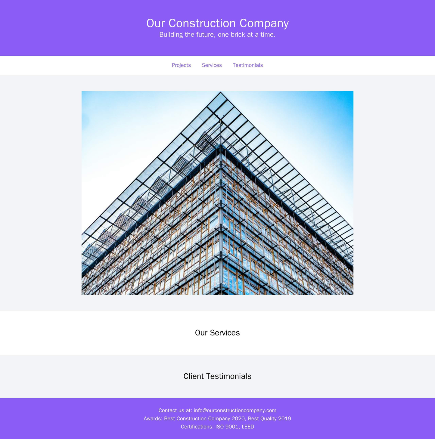 Construction Company: A bold, text-heavy layout with a large header displaying the company name and tagline, a featured Web Template 4950