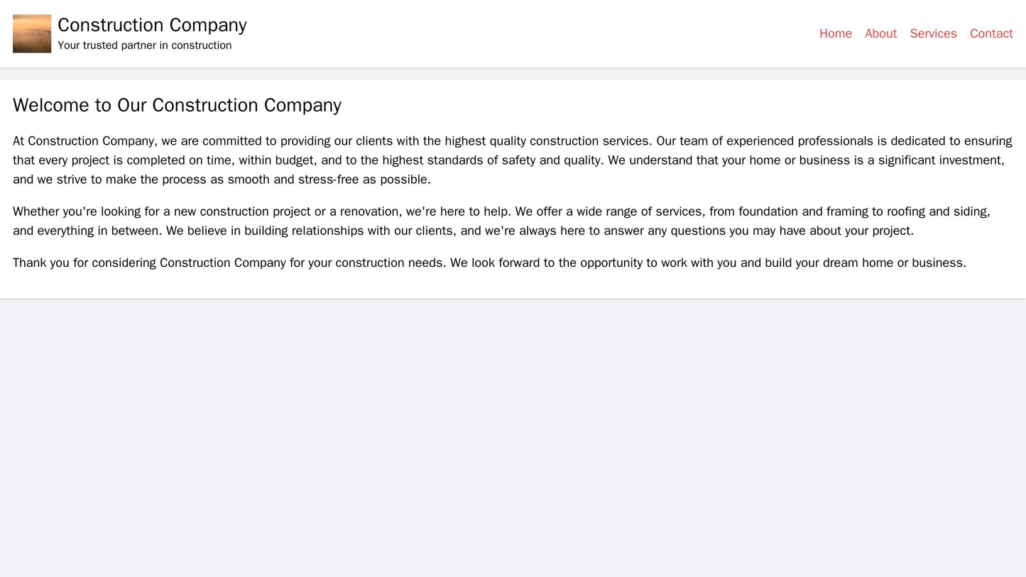 Construction Company Site: A background image of a construction site, with the company name, logo, and tagline centered Web Template 4944