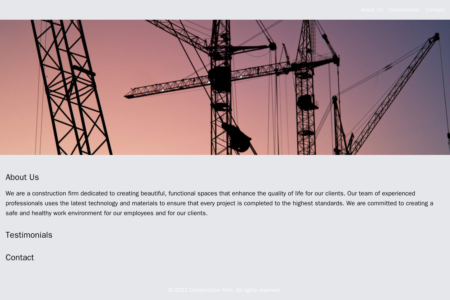 Construction Firm: A strong and professional design with a top-aligned menu, a large central banner image, and a footer Web Template 4843