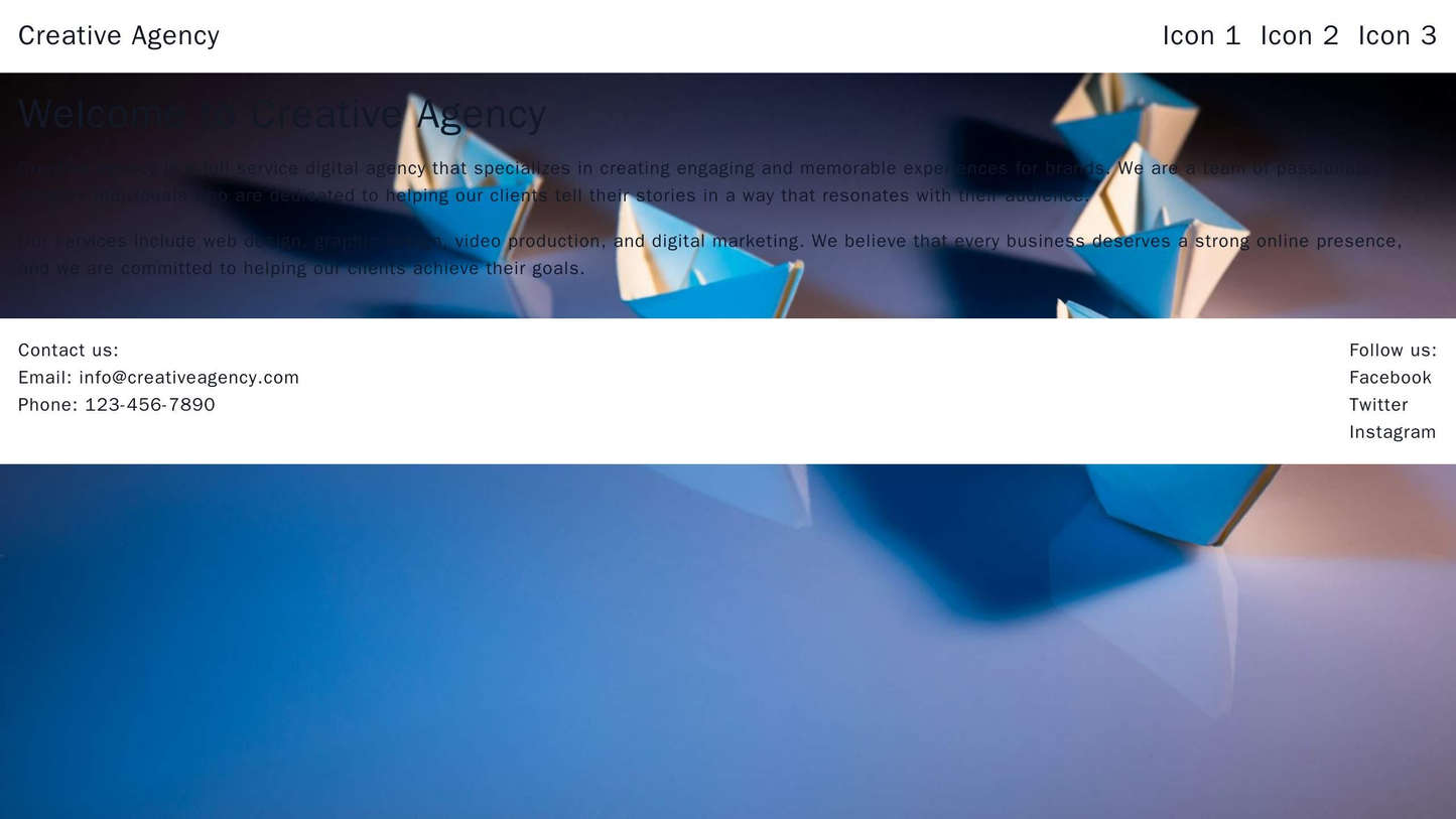 Creative Agency: A full-width background video playing on the homepage, navigations icons instead of text, and a footer Web Template 4473