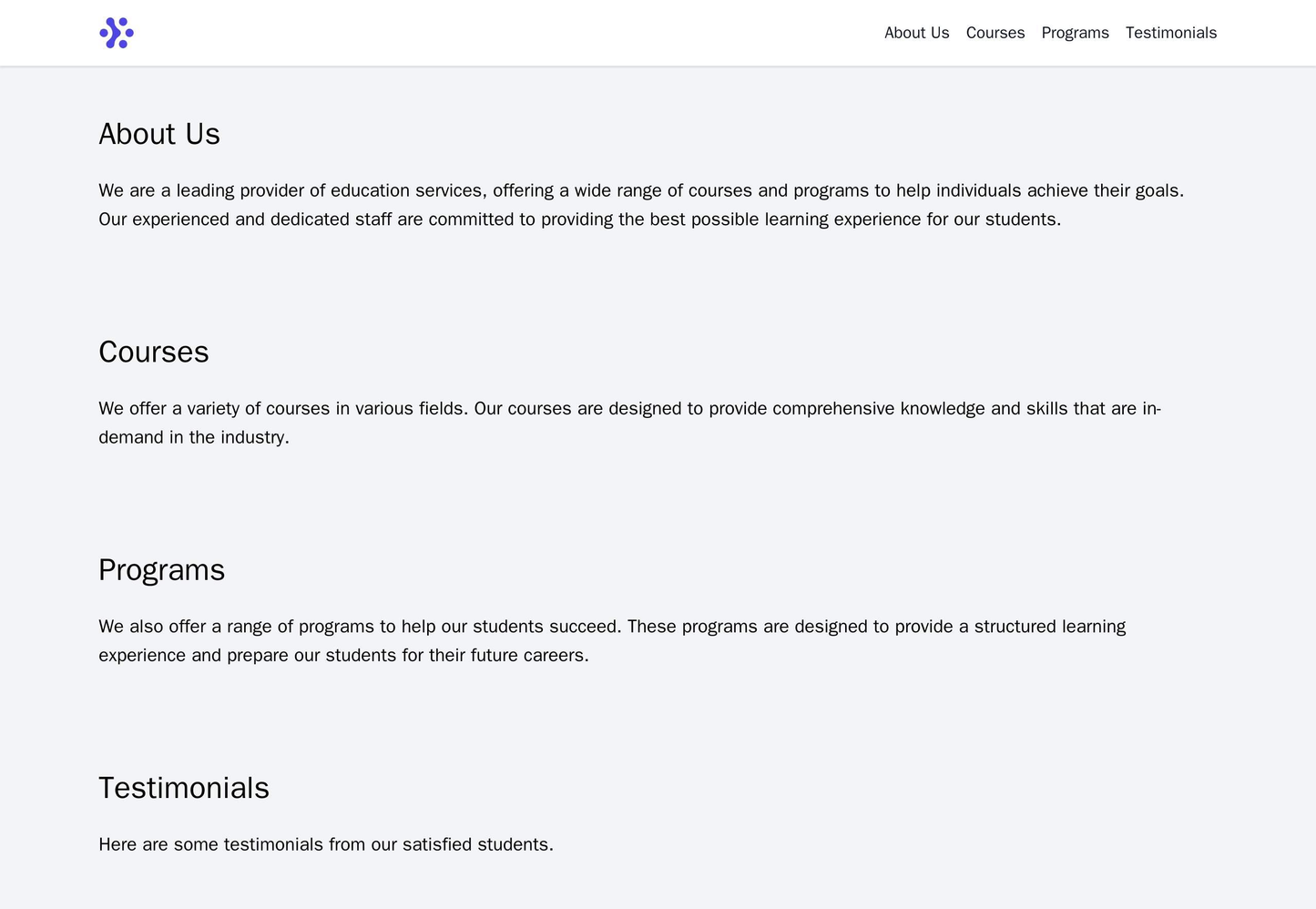 Education: A visually engaging layout with a horizontal menu at the top, centered logo, and interactive elements. Large Web Template 4598