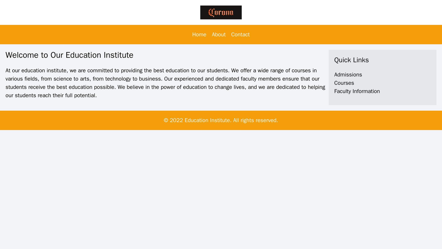 Education Institute: A simple and elegant design with a large, centered logo, a top navigation bar, and a right sidebar Web Template 4953