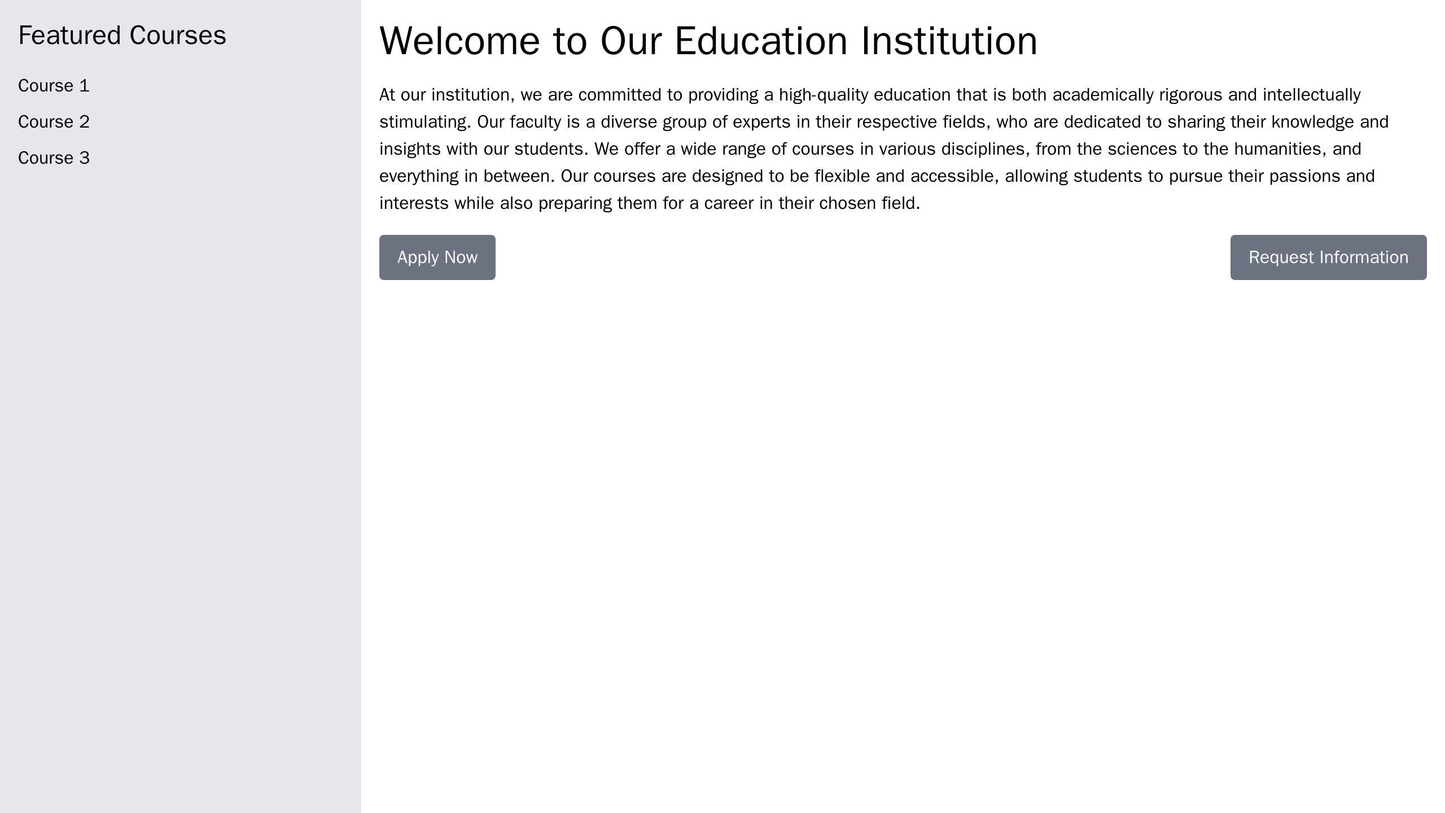 Education Institution: A left sidebar design with a main header and a featured courses section on the right. The design Web Template 4770