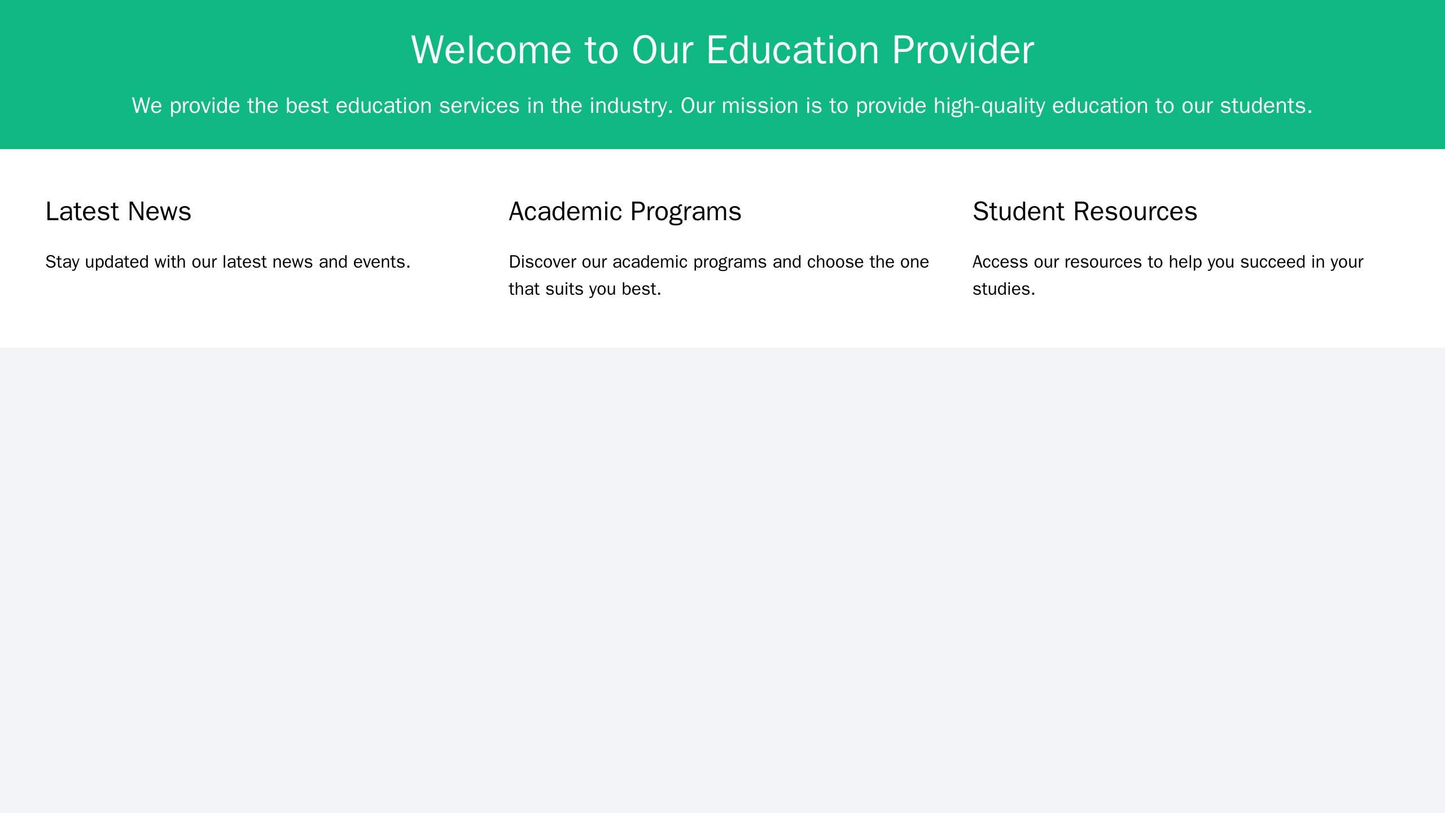 Education Provider: A design with a large, centeredbanner image and a menu across the top of the page. The main content Web Template 3259