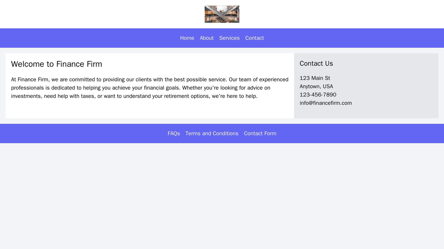 Finance Firm: A professional, minimalistic design with a centered logo, a top navigation bar, a white main content area Web Template 4220