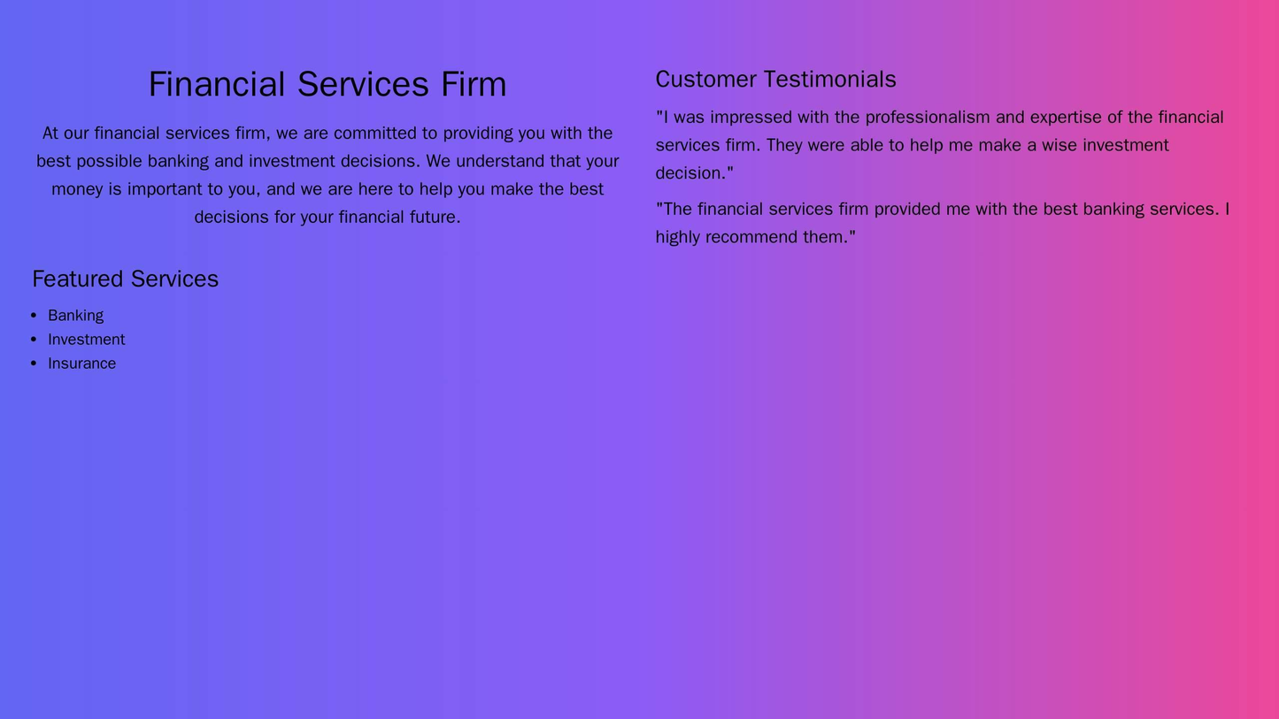 Financial Services Firm: A professional, serious design with a subtle gradient background and a centered, classic logo, Web Template 3603