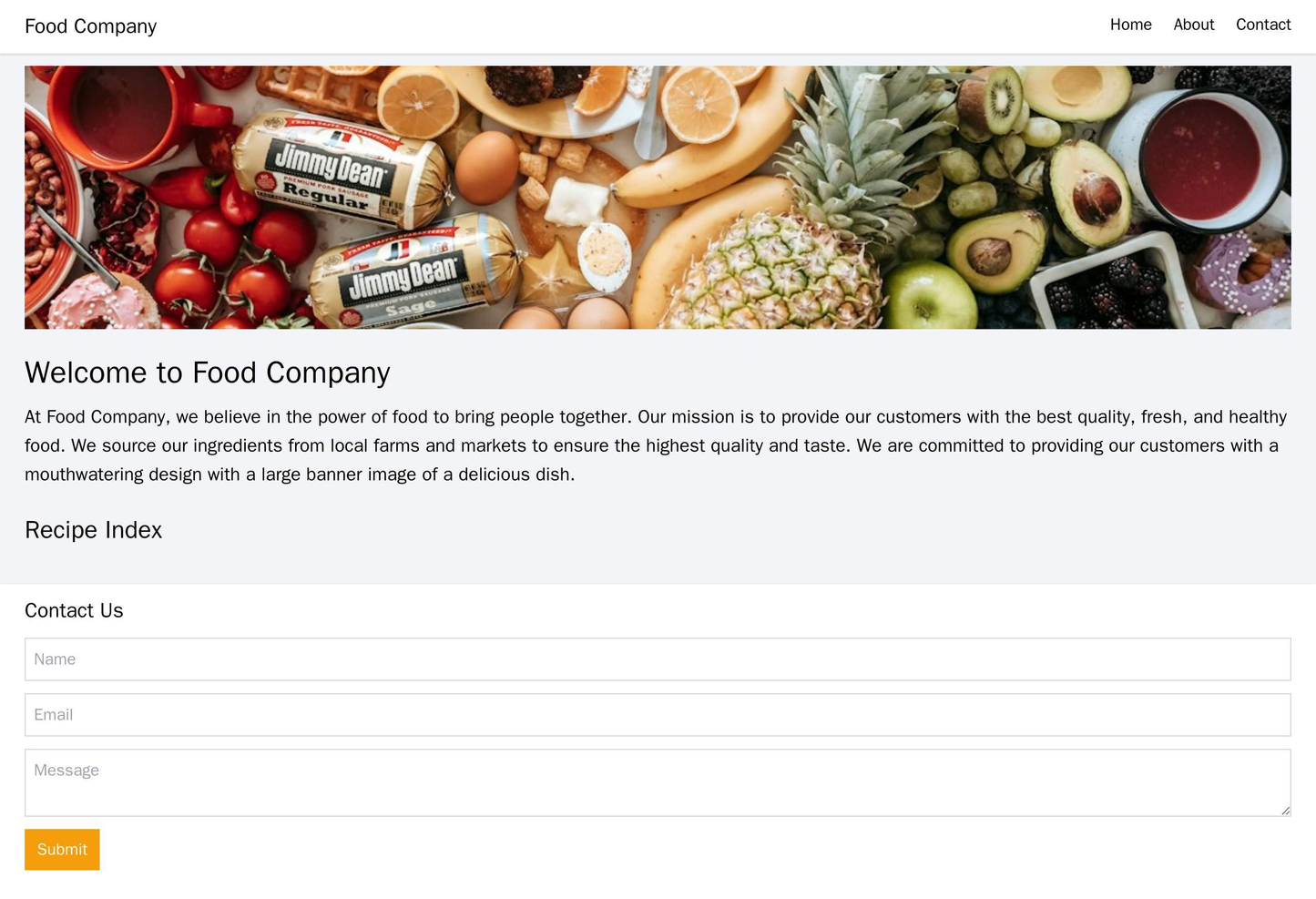 Food Company: A mouthwatering design with a large banner image of a delicious dish, a simple navigation bar at the top, Web Template 3479