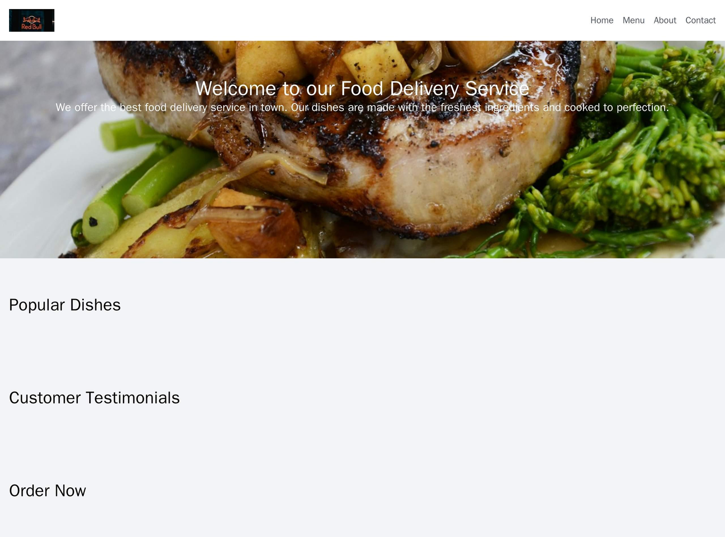 Food Delivery Service: A simple and appetizing design with a large background image of a delicious meal. The logo is on Web Template 4054