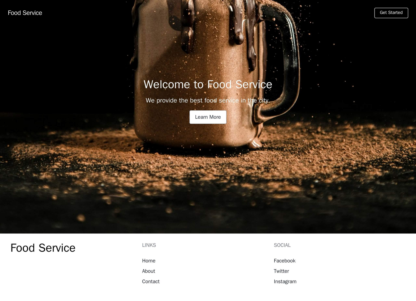 Food Service: A layout with a large header image, a top navbar, a prominent call-to-action (CTA) button right below the Web Template 4546