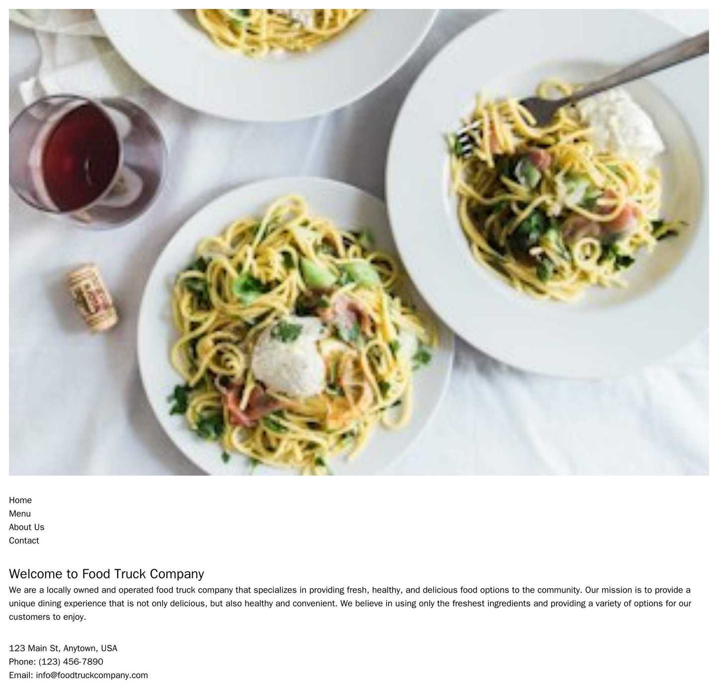 Food Truck Company: A design with a cart-like layout featuring a prominent image of their signature dish in the header. Web Template 4318