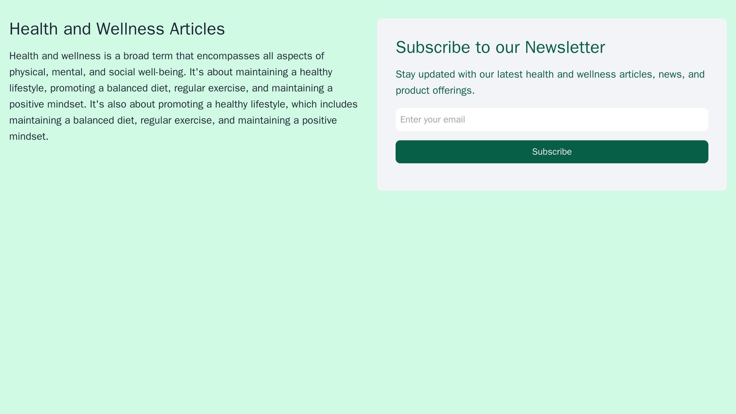 Health and Wellness: A two-column design, one column displaying health and wellness articles, and the other featuring a Web Template 3415