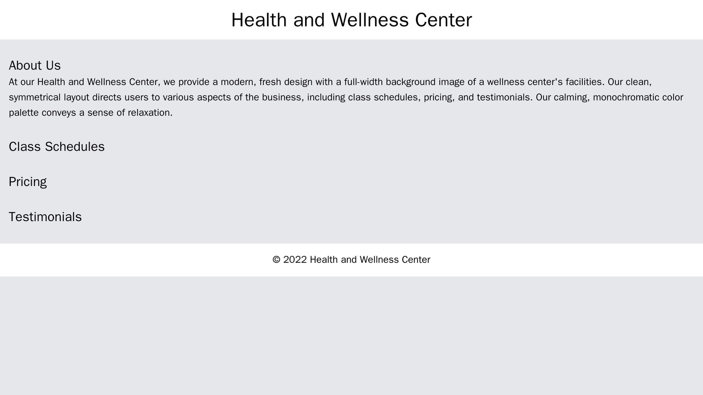 Health and Wellness Center: A modern, fresh design with a full-width background image of a wellness centers facilities. Web Template 4686
