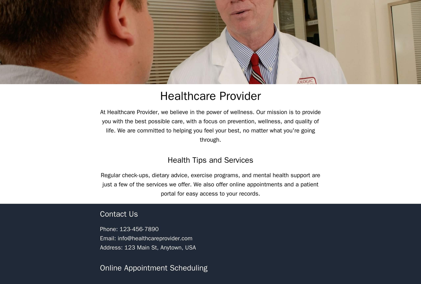 Healthcare Provider: A soothing, calming design with a full-width header of a person in a doctor's office, a navigation Web Template 2124