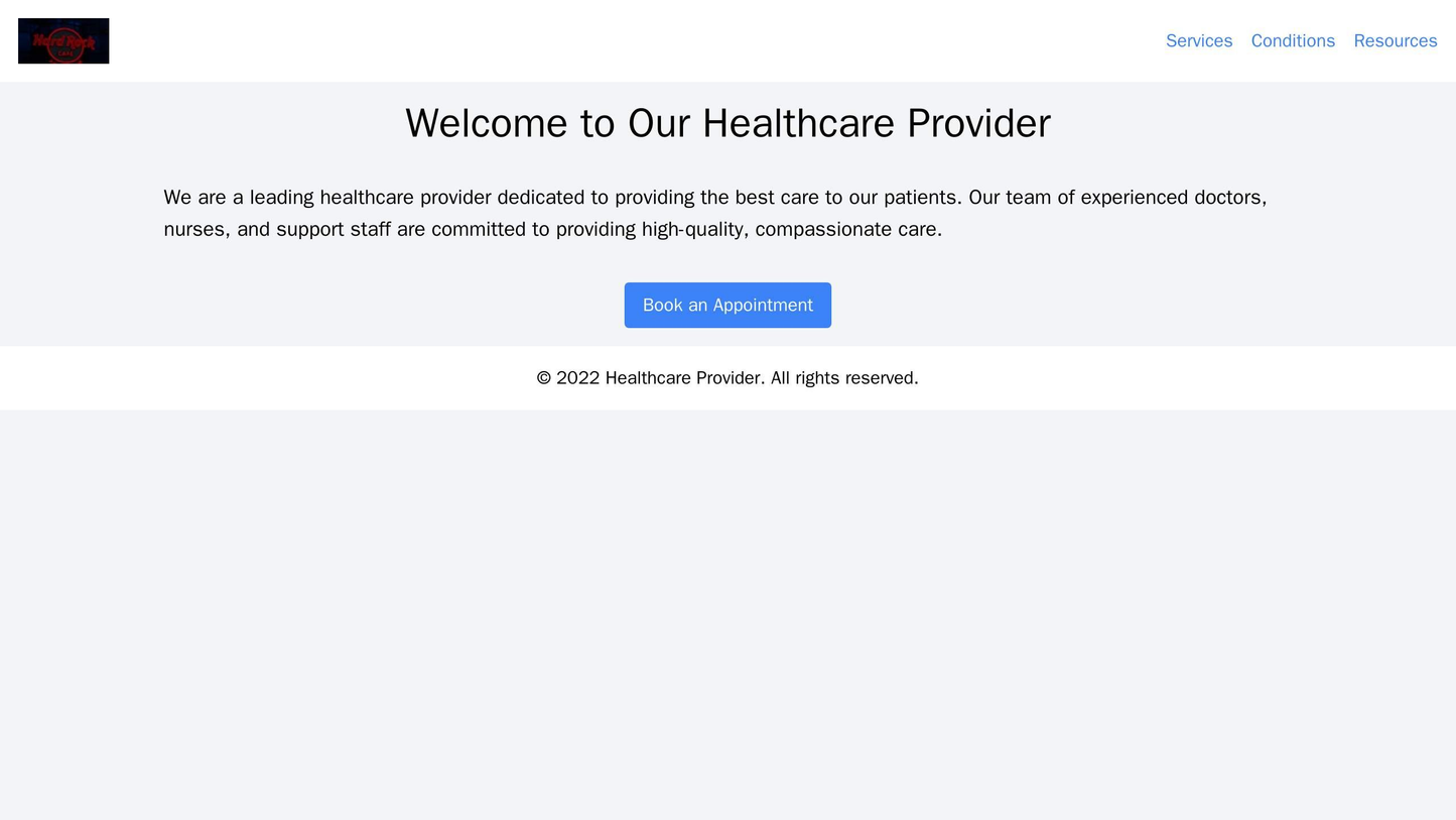 Healthcare Provider: A clean and informative design with a large, centered title and clear Calls-to-Action. The logo is Web Template 2182