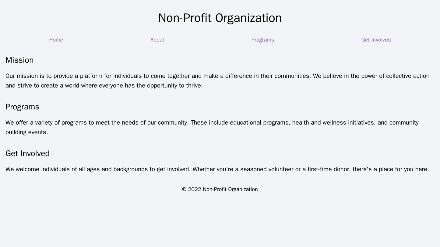Non-Profit Organization: A minimalist design with a full-width header image, a prominent logo, and a navigation menu on Web Template 2105