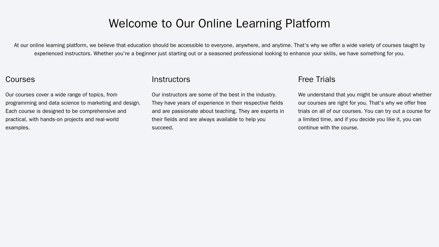 Online Learning Platform: A multi-column design with sections for courses, instructors, and free trials. A hero section Web Template 2260
