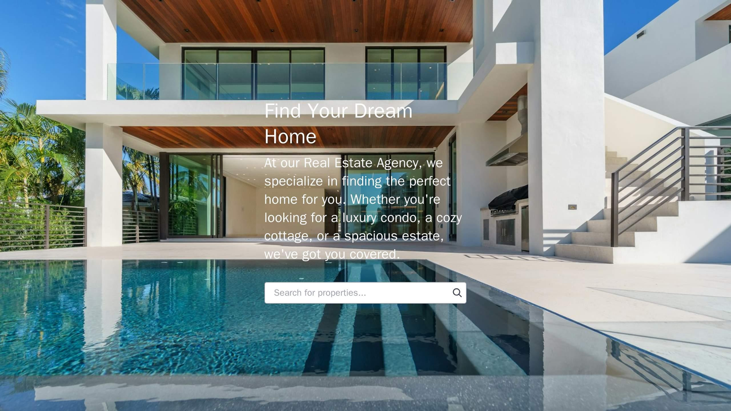 Real Estate Agency: A full-width background image of a property on the homepage with a clean, white search bar overlaid Web Template 3872