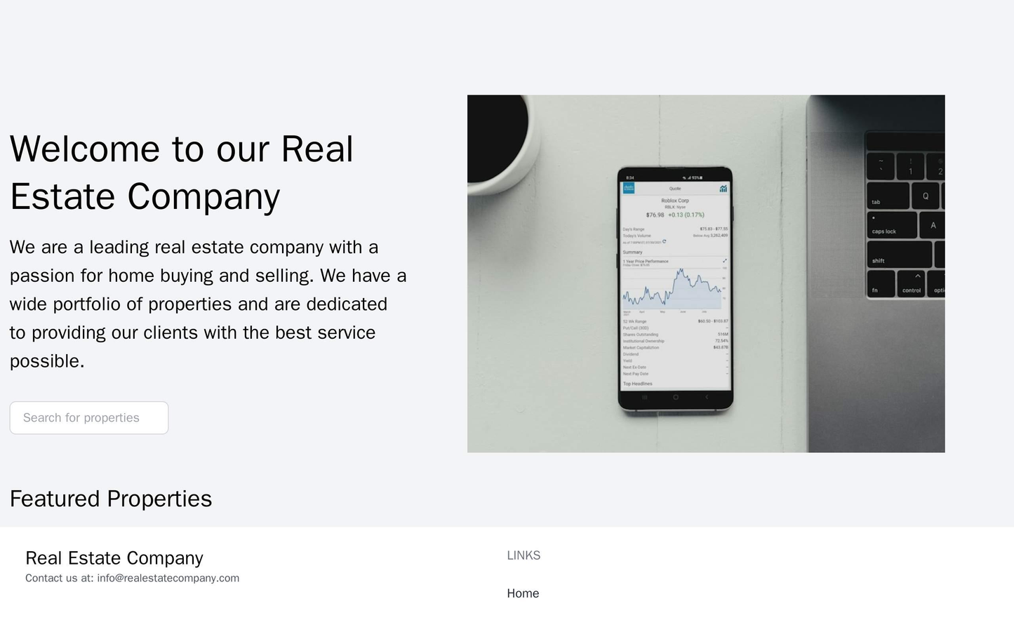 Real Estate Company: A one-page design with a large banner showcasing a property, a search bar, a portfolio of featured Web Template 4902