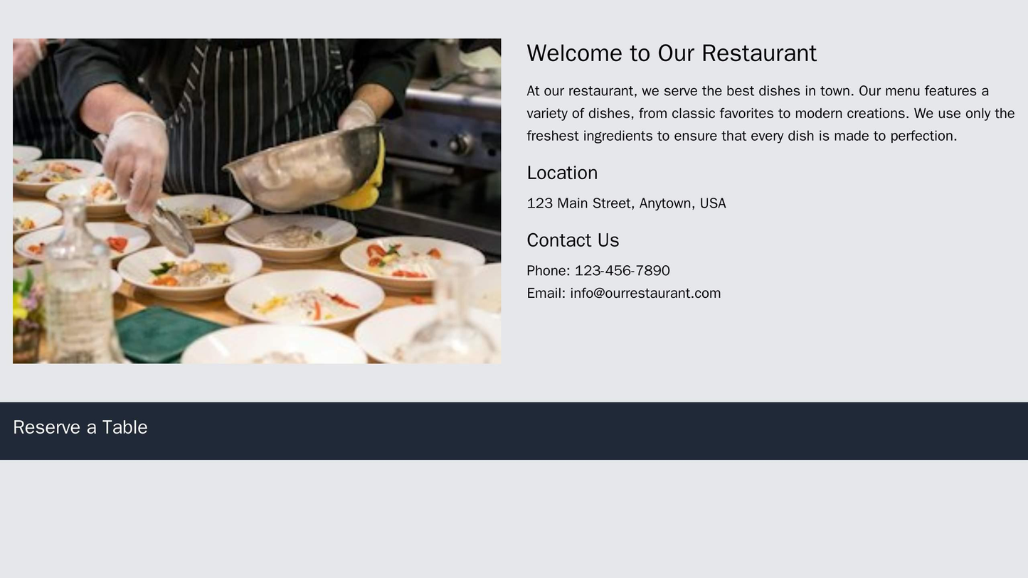 Restaurant: A two-column design featuring a large, appetizing image of a dish on the right and crucial information like Web Template 3043