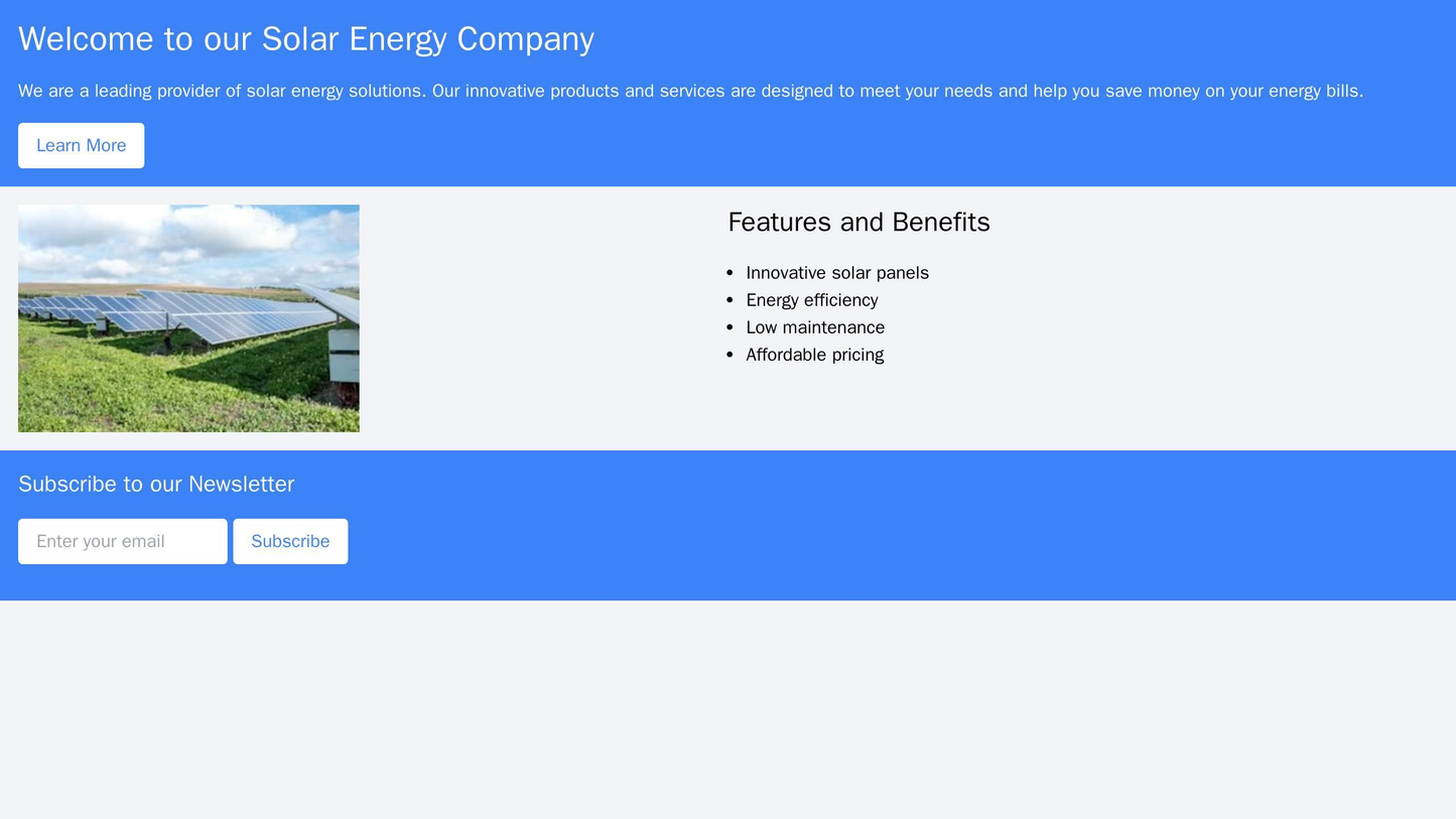 Solar Energy Company: A visually informative design with a split screen layout displaying solar panels with clear skies Web Template 2148