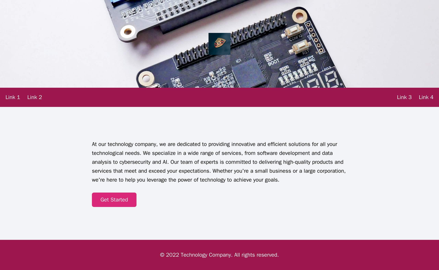 Technology Company: A minimalist design with a large, center-placed logo and a full-width background image of a circuit Web Template 3498