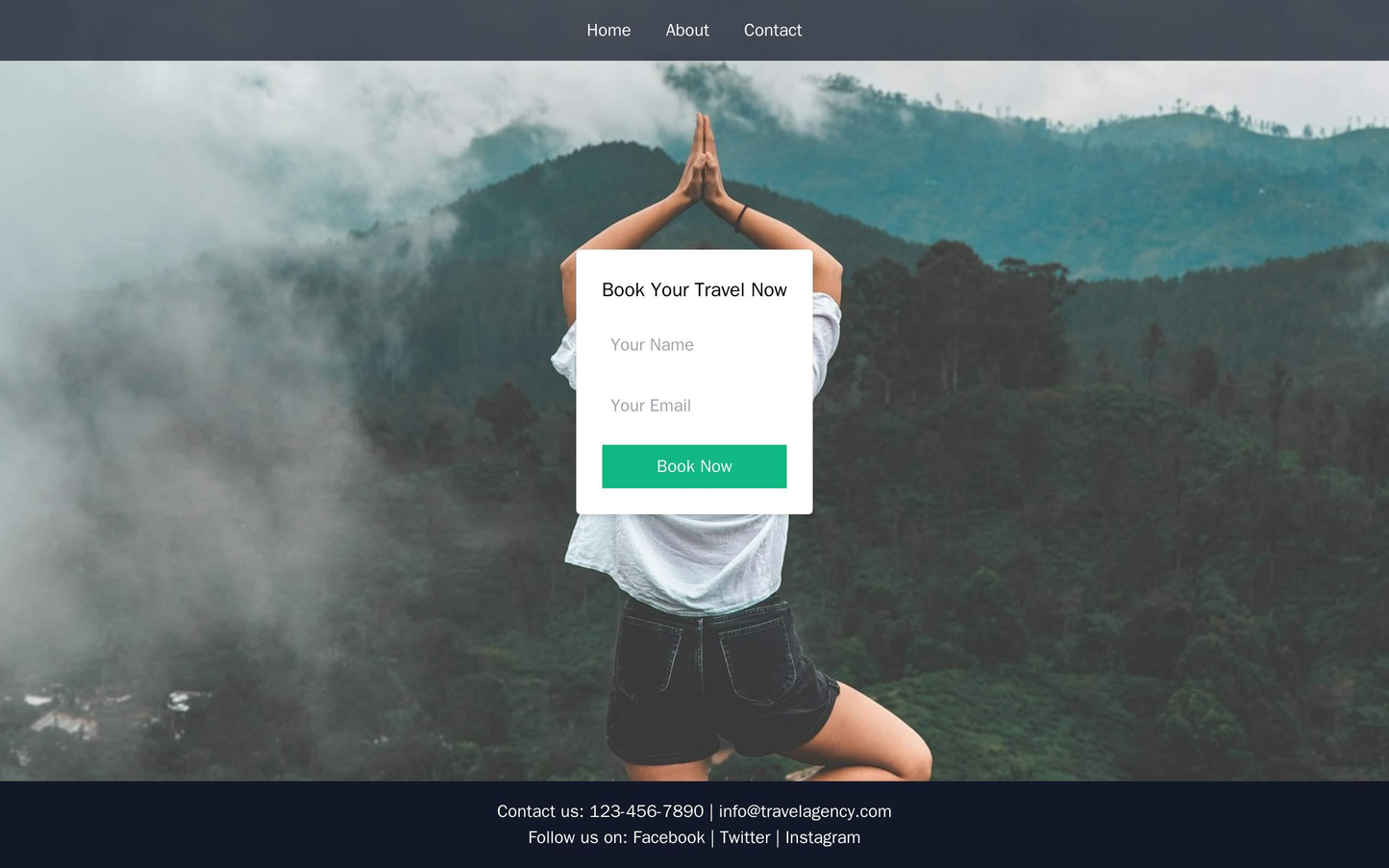 Travel Agency: A full-screen background image of a beautiful travel destination. The navigation menu is transparent and Web Template 3546