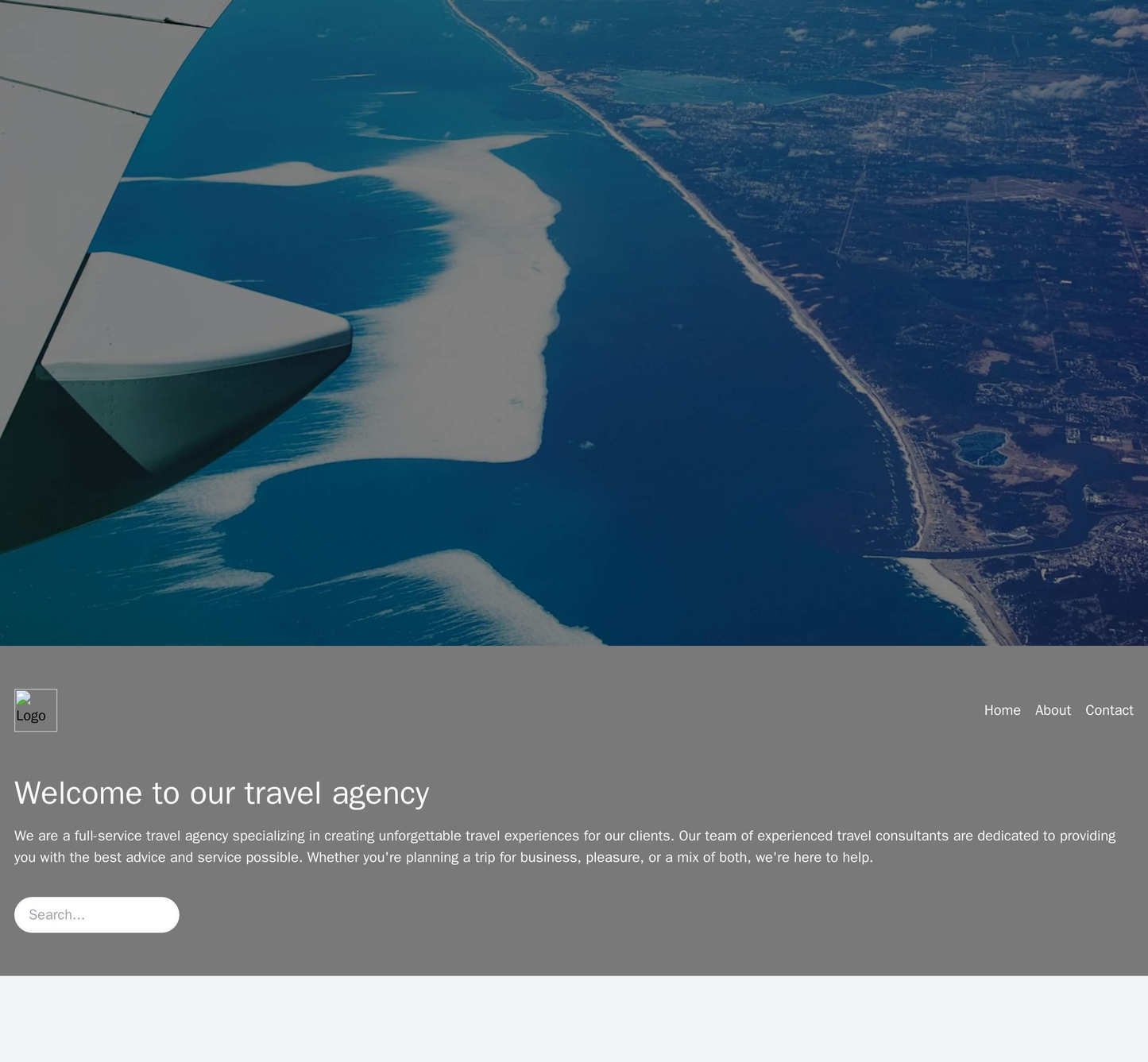 Travel Agency: A full-screen background image showcasing a beautiful travel destination, with the logo, search bar, and Web Template 3991