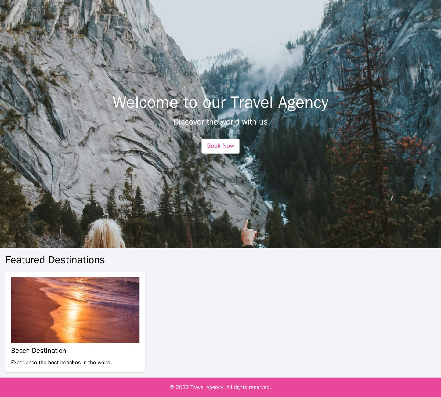 Travel Agency: A layout with a full-width header showing a scenic location, a clear call-to-action button for booking a Web Template 4082