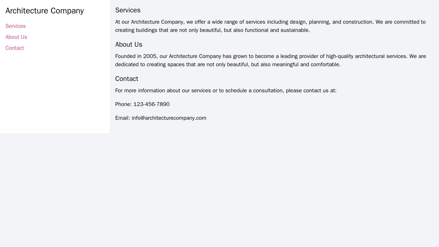 Architecture Company: A minimalistic layout featuring a simple color palette, large images of buildings, and a vertical Web Template 1277