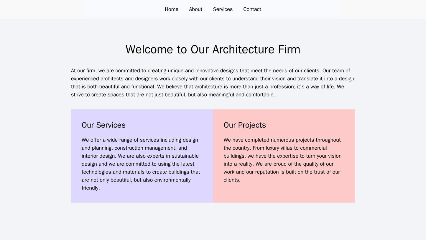 Architecture Firm: A modern design with a full-width, fixed background image of an architectural project, overlaid with Web Template 134