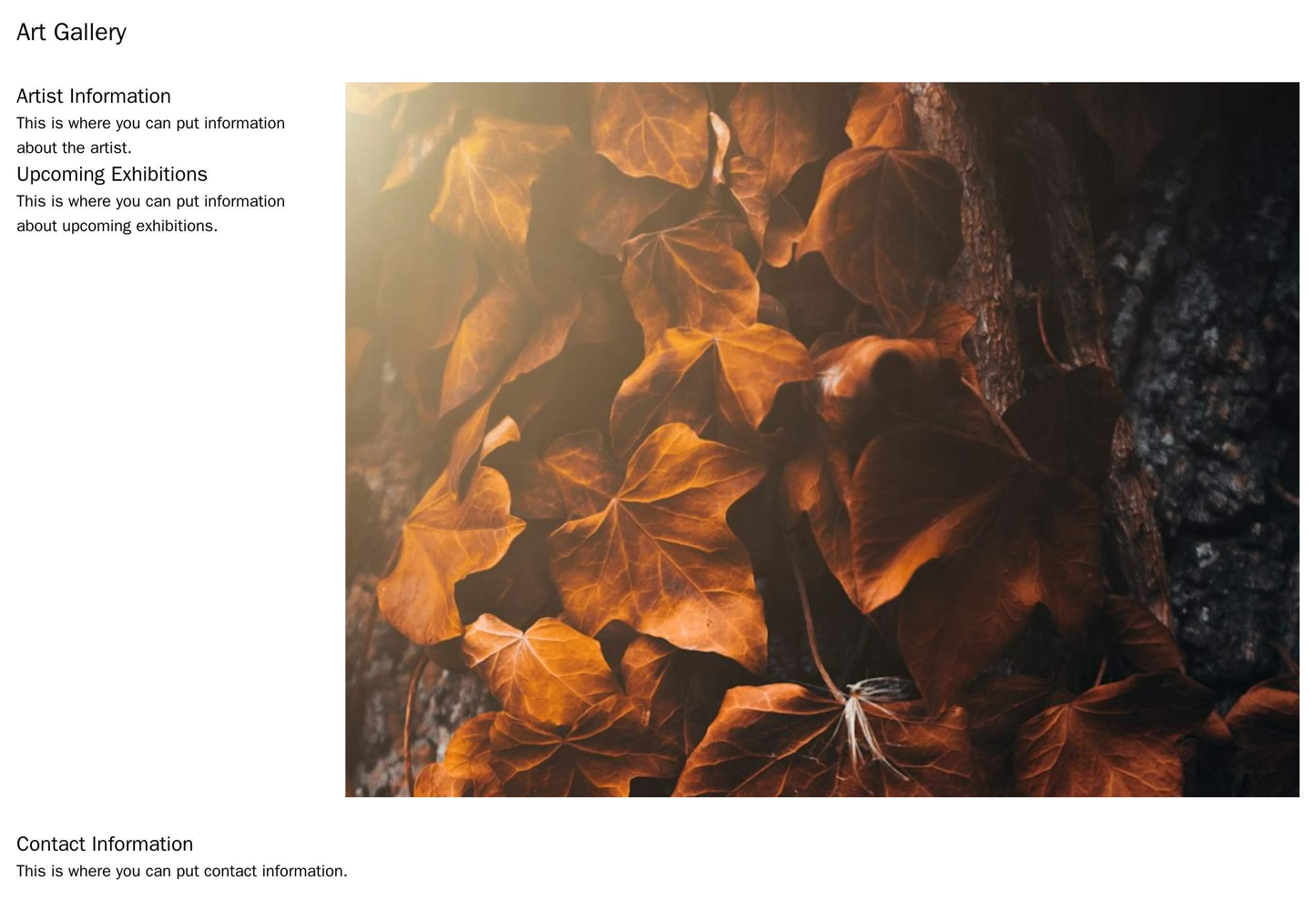 Art Gallery: A simple layout with a large center image or slideshow, a left sidebar for artist information and upcoming Web Template 1317