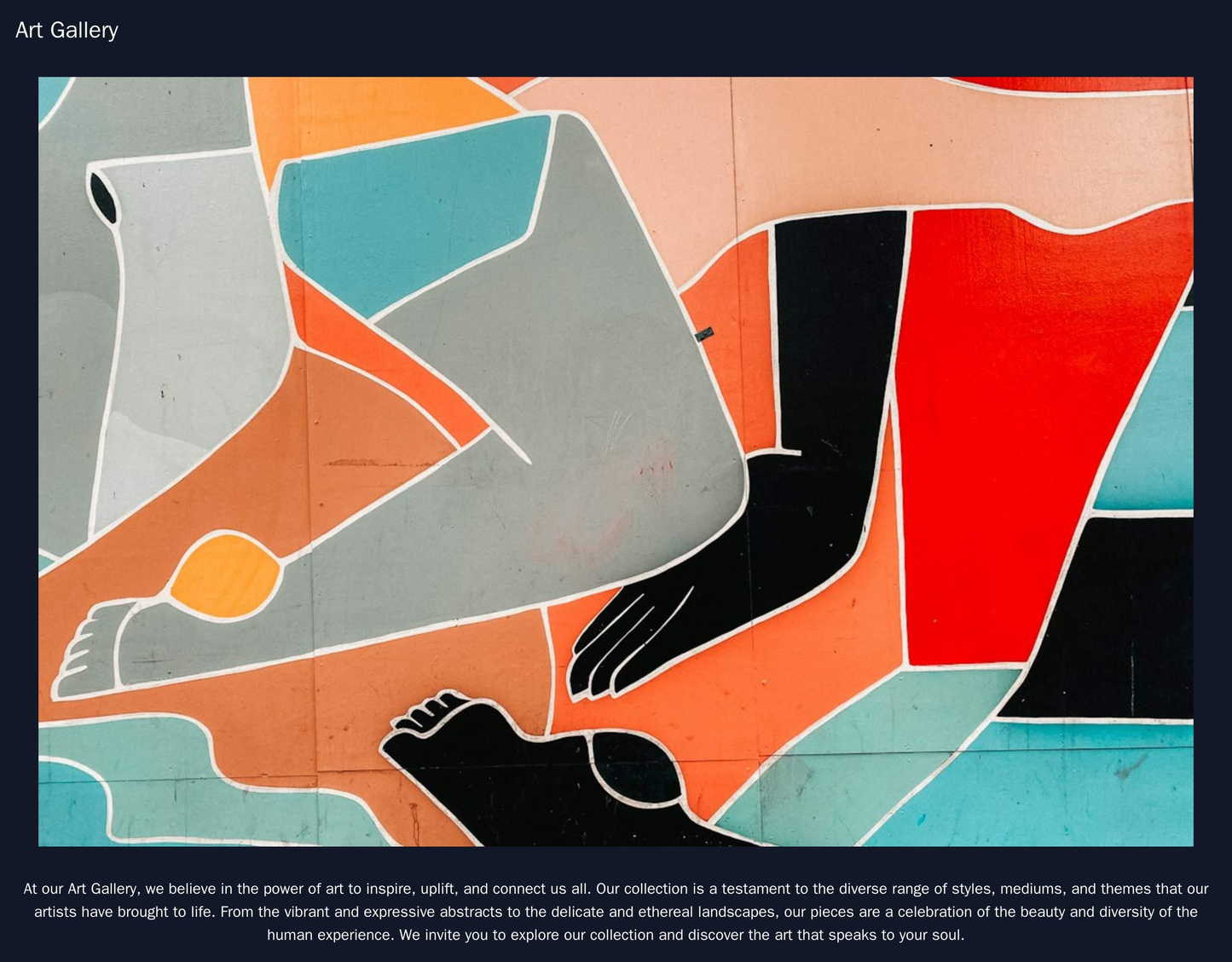 Art Gallery: A minimalist design with a high-resolution image of a piece of art and a clean, white background. The logo Web Template 1642