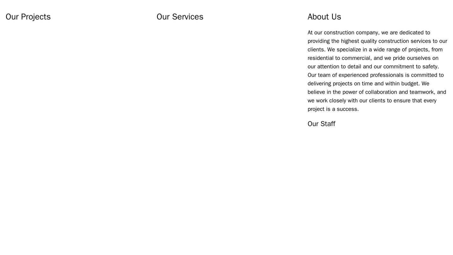 Construction Company: A site with a three-column design, with one column displaying projects, another for services, and Web Template 1009