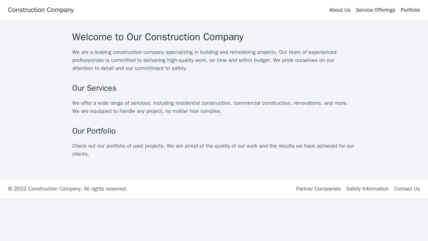 Construction Company: A rugged and rough design with a hero image of a construction site, a logo and navigation menu on Web Template 525