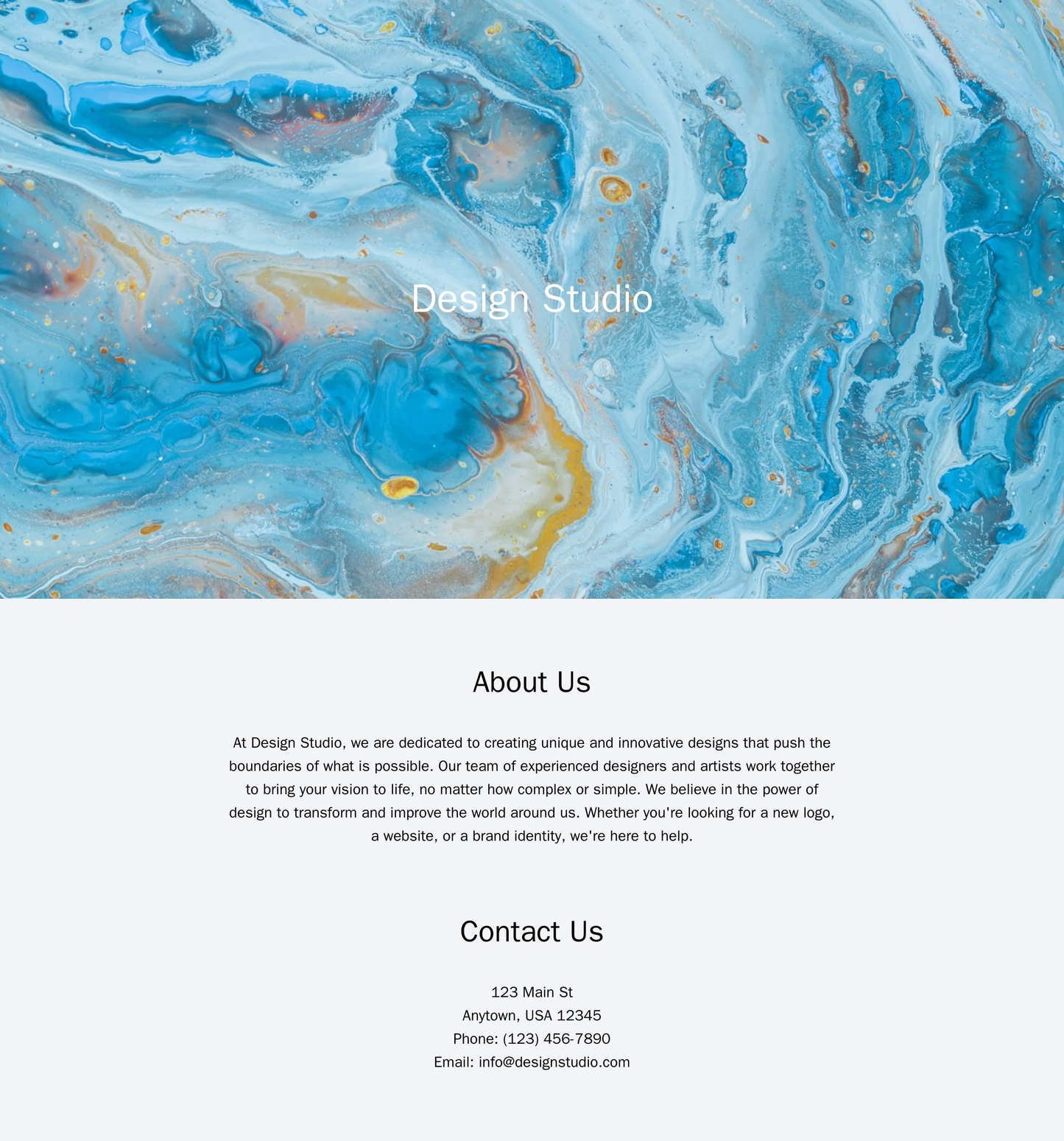 Design Studio: A full-screen background with an abstract art pattern, a centered logo and a hamburger menu, a scrolling Web Template 337