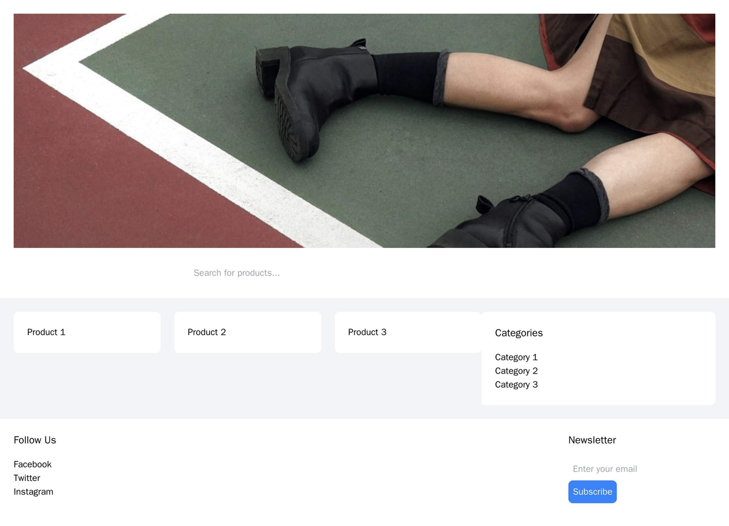 E-commerce Store: A modern layout with a large header image, a prominent search bar, three columns displaying products, Web Template 488