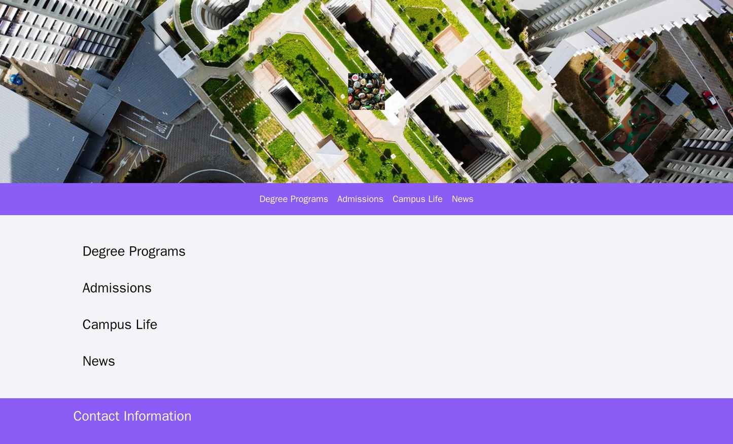 Educational Institution: A clean design with a large header image of the campus or students in action, a centered logo, Web Template 1069