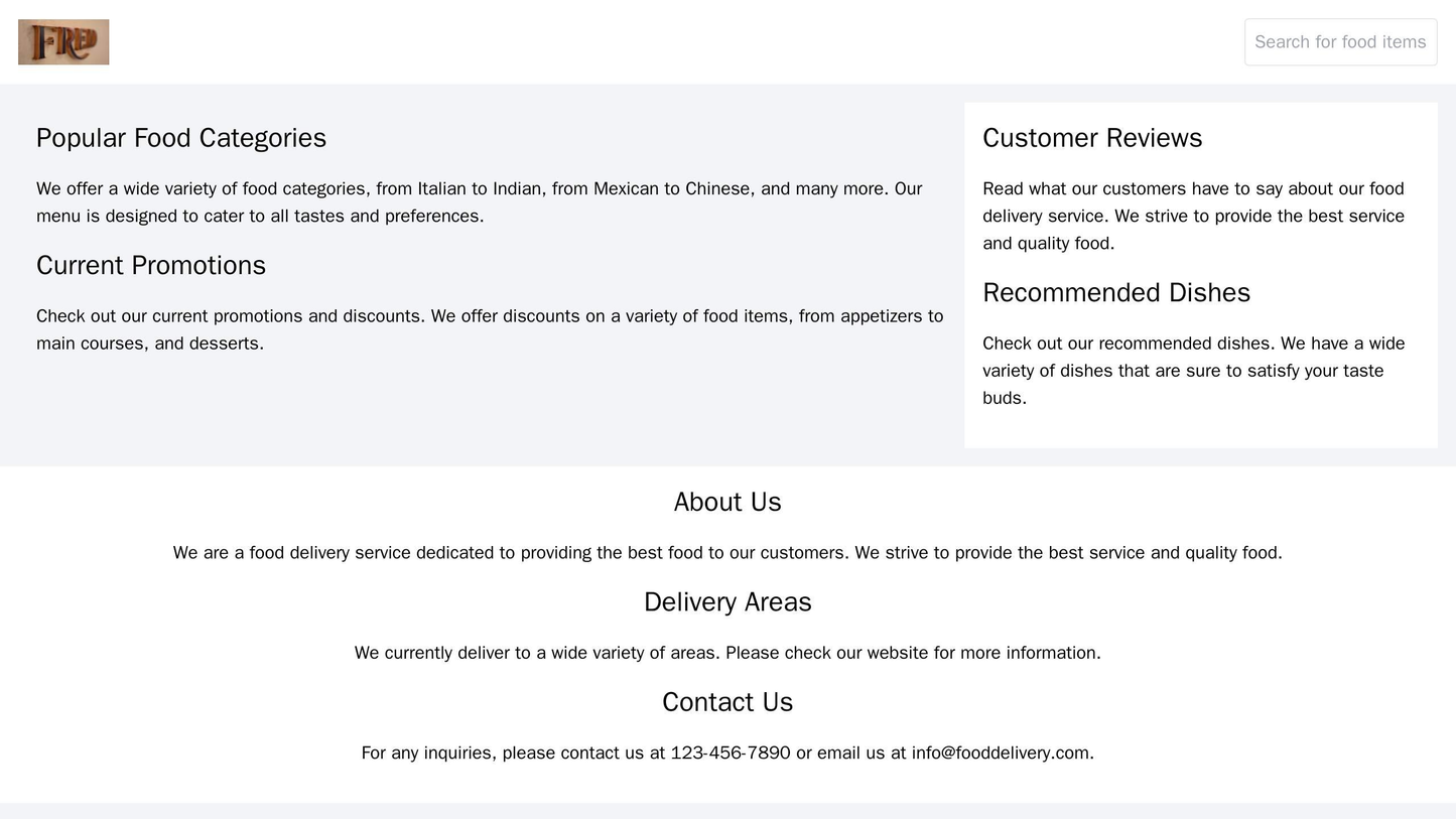 Food Delivery Service: A clean and minimalistic layout with a logo on the top left and a search bar for food items. The Web Template 39