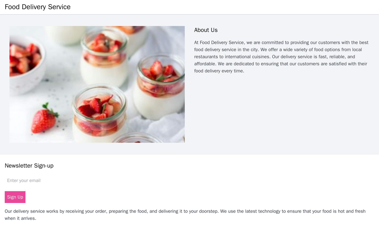 Food Delivery Service: A colorful design with a prominent search bar, a hamburger menu for navigation, and a two-column Web Template 496