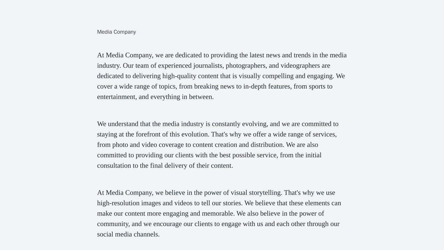 Media Company: A visually compelling design with large, high-resolution images and videos. A slideshow header featuring Web Template 1553