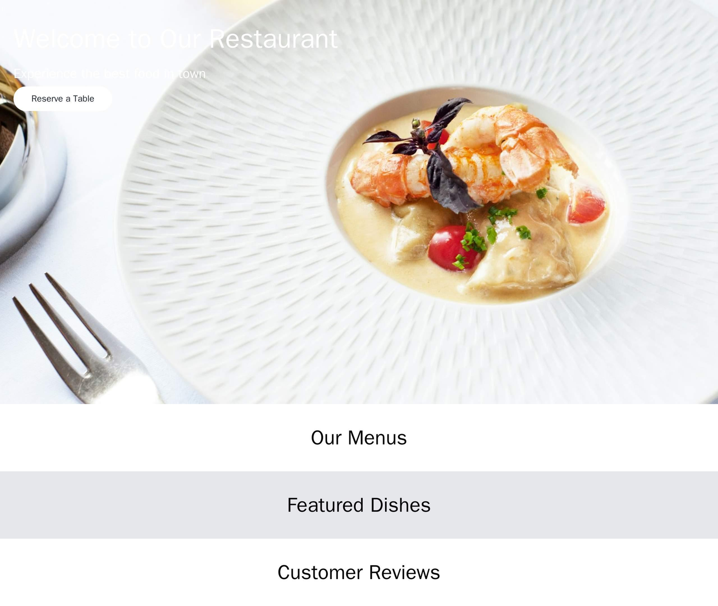 Restaurant: A mouth-watering design featuring a full-width header image of a delicious dish, a prominent call-to-action Web Template 1648