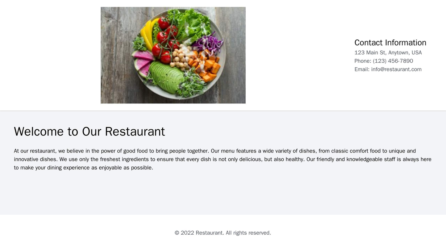 Restaurant: A warm and inviting design featuring a large, high-resolution image of food at the top of the page. Contact Web Template 641